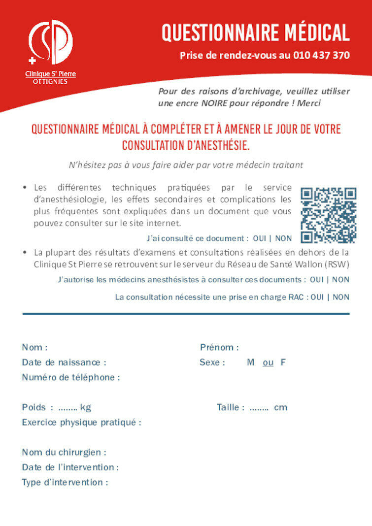 QOPE COMM 0007 Questionnaire préanesthésique