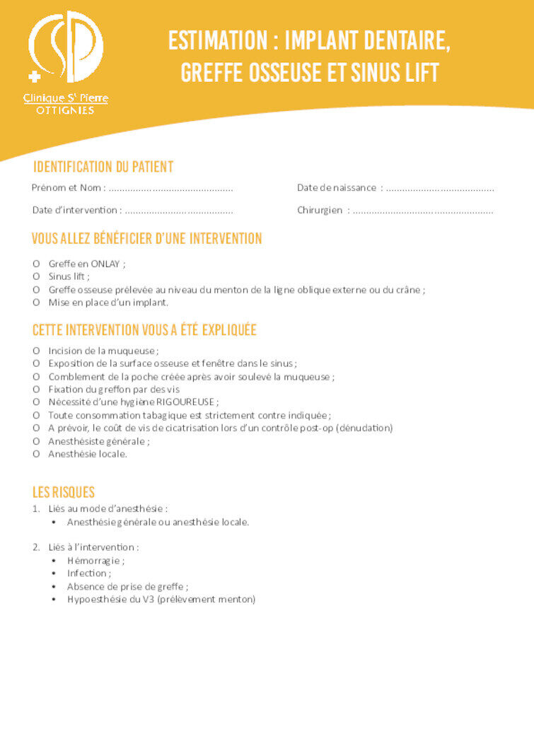 STOM COMM 0003 estimation implant dentaire greffe osseuse et sinus lift